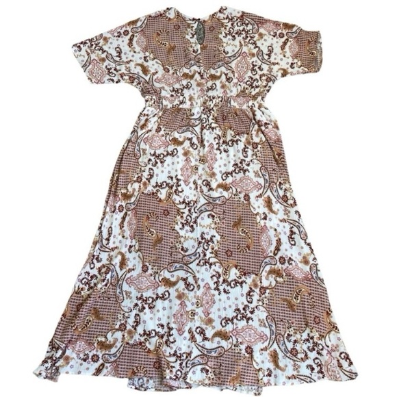 Cato Boho Peasant Style Maxi Dress Multicolor Floral Paisley Front Slits 14-16 - Picture 13 of 16